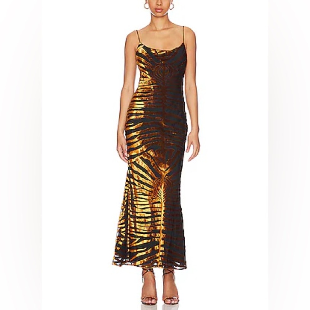 Ronny Kobo Gold and Black Evening Gown